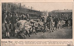 Soldiers with gear waiting to go to war. Before War: photo from International Socialist Review Postcard