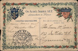 On Active Service A.E.F. Somewhere In France (Knights of Columbus 1918) Postcard