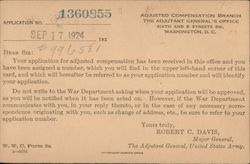 Application claim number for adjusted compensation request. Postcard