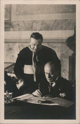 Benito Mussolini signing Lateran Treaty Religious G. Felici Postcard Postcard Postcard