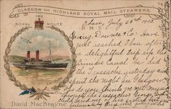 R.M.S. Columba, Glasgow and Highland Royal Mail Steamers Postcard