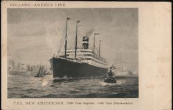 T.S.S. New Amsterdam Holland-America Line. Tug boat, sail boat, ferry Postcard