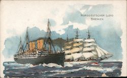 Norddeutscher Lloyd Dremen and Sailing ship Boats, Ships Postcard Postcard Postcard