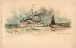 S.M. Panzerschiff Siegfried, Einfahrt vor Swinemunde. Boats, Ships Postcard Postcard Postcard