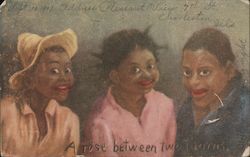 A rose between two thorns. Black girl between two black boys. Postcard