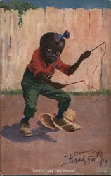 Got it! On the brain. Black boy playing with toy on string. Black Americana Postcard Postcard Postcard