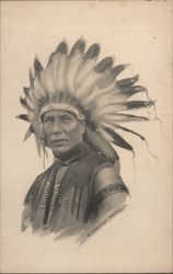 Native American in Head Dress Postcard