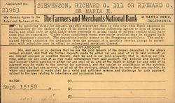 The Farmers and Merchants National Bank account registration form Santa Cruz, CA Other Ephemera Ephemera Ephemera