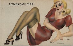 Lonesome?? A Pinup Laying Seductively Swimsuits & Pinup Postcard Postcard Postcard