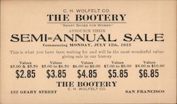 The Bootery "Smart Shoes For Women" Semi-Annual Sale 1915 Postcard