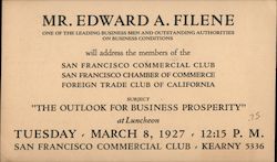 Mr. Edward A. Filene speaking to CoC on "The Outlook For Business Prosperity" 1927 San Francisco, CA Postcard Postcard Postcard