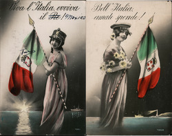 Patriotic Girls with Italian Flag Italy Postcard Postcard Postcard