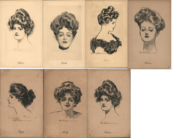 Lot of 7: Gibson Girls "Pictoral Comedy" Postcard