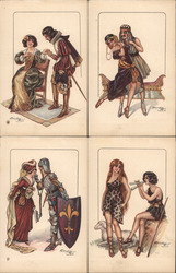 Set of 4: Art Deco Couples in Costumes Postcard