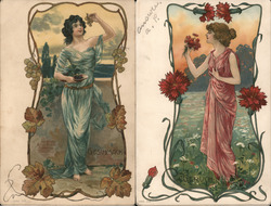 Lot of 2 Art Nouveau Women Geschmack / Geruch German Taste & Smell Postcard Postcard Postcard