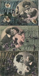 Lot of 3: Couple Vignette with Flowers Couples Postcard Postcard Postcard