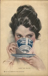 Over the Tea Cup - Harrison Fisher Postcard