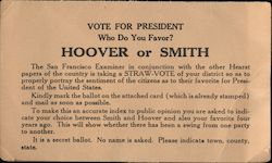 Vote for President - Who Do You Favor? Hoover or Smith California Political Postcard Postcard Postcard