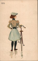 Rear View of Red Head and Her Bicycle - Raphael Kirchner Rafael Kirchner Postcard Postcard Postcard