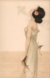 Woman With Palm Frond - Raphael Kirchner Postcard Postcard Postcard