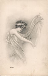 Classical Harp Player Music Postcard Postcard Postcard