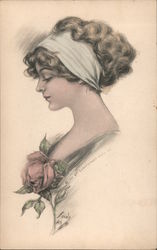 Woman with a Rose Women Postcard Postcard Postcard