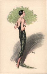 Woman with a feather fan Postcard