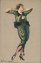 Art Deco Woman in a green suit Italy Artist Signed Postcard Postcard Postcard