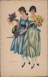 Two women with flowers Postcard