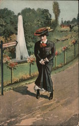 Pour Messieurs. Woman unable to find a bathroom. Postcard