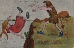 Prehistoric Courtship - Divorce, Throw Woman in River Postcard