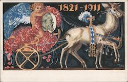 1821 - 1911 Angel driving a hearse drawn by deer Death Postcard Postcard Postcard