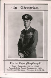 In Memoriam, His Majesty King George VI in Military Uniform Postcard