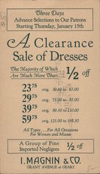 Ad for a dress sale at I. Magnin San Francisco, CA Postcard Postcard Postcard