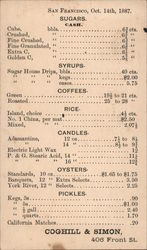 Coghill & Simon Price list for staple foods and household goods, 1887 San Francisco, CA Postcard Postcard Postcard