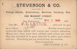 Stevenson & Co., Importers of Fancy Goods, Stationery, Notions, Cutlery, Etc. Postcard