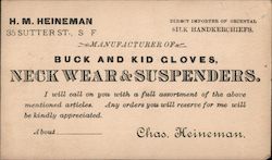 H.M. Heineman Back & Kid Gloves San Francisco, CA Advertising Postcard Postcard Postcard