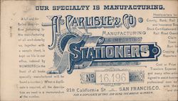 A. Carlisle & co. Manufacturing & Importing Stationers Postcard