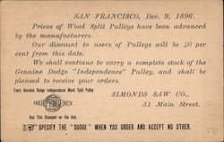 Dodge "Independence" Wood Split Pulley - Simonds Saw Company Postcard