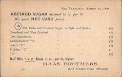 Hass Brothers Sugar Prices San Francisco, CA Postcard Postcard Postcard