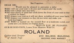 Ad for Roland tailors Postcard