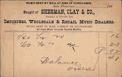 Sherman, Clay & Co., Kearny & Sutter Sts. Importers, WHolesale & Retail Music Dealers Advertising Postcard Postcard Postcard