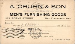 A. Gruhn & Son, Importers and Jobbers of Men's Furnishing Goods San Francisco, CA Postcard Postcard Postcard