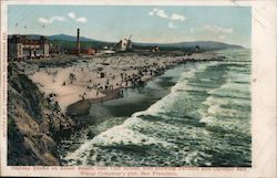 Holiday crown on Ocean Beach near Cliff House, also showing Pavilion and Olympic Bait Water Company's pier Postcard