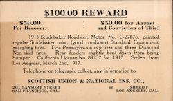 $100 Reward for arrest and conviction of a Thief Los Angeles, CA Postcard Postcard Postcard