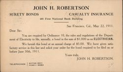 John H. Robertson Casualty Insurance Postcard