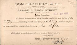 Son Brothers & Co. San Francisco, CA Postcard Postcard Postcard