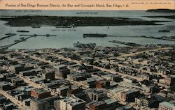 Portion of San Diego Business District, the Bay and Coronado Island California Postcard Postcard Postcard