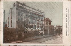 View on J Street showing decorated Elks Building Postcard