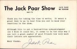 The Jack Paar Show, NBC Television Celebrities Postcard Postcard Postcard